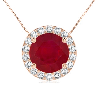 9mm AA Vintage Inspired Round Ruby Halo Pendant in Rose Gold