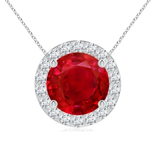 9mm AAA Vintage Inspired Round Ruby Halo Pendant in P950 Platinum