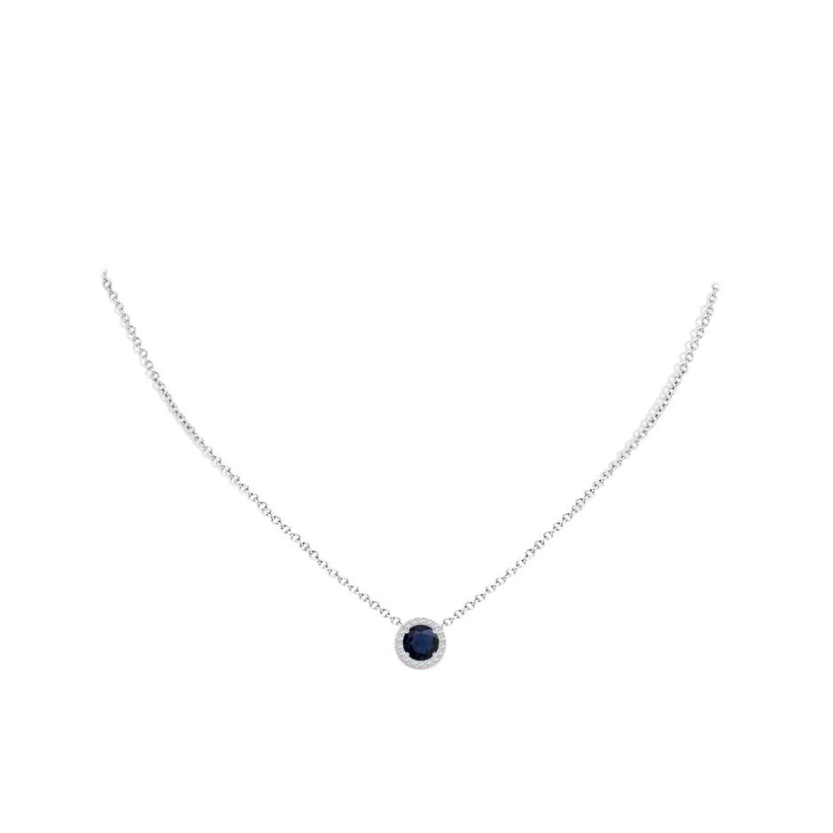 7mm A Vintage Inspired Round Blue Sapphire Halo Pendant in White Gold pen