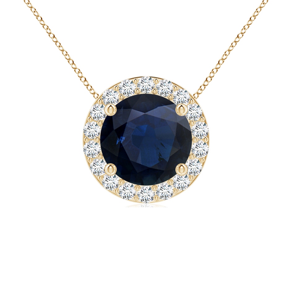 7mm A Vintage Inspired Round Blue Sapphire Halo Pendant in Yellow Gold 