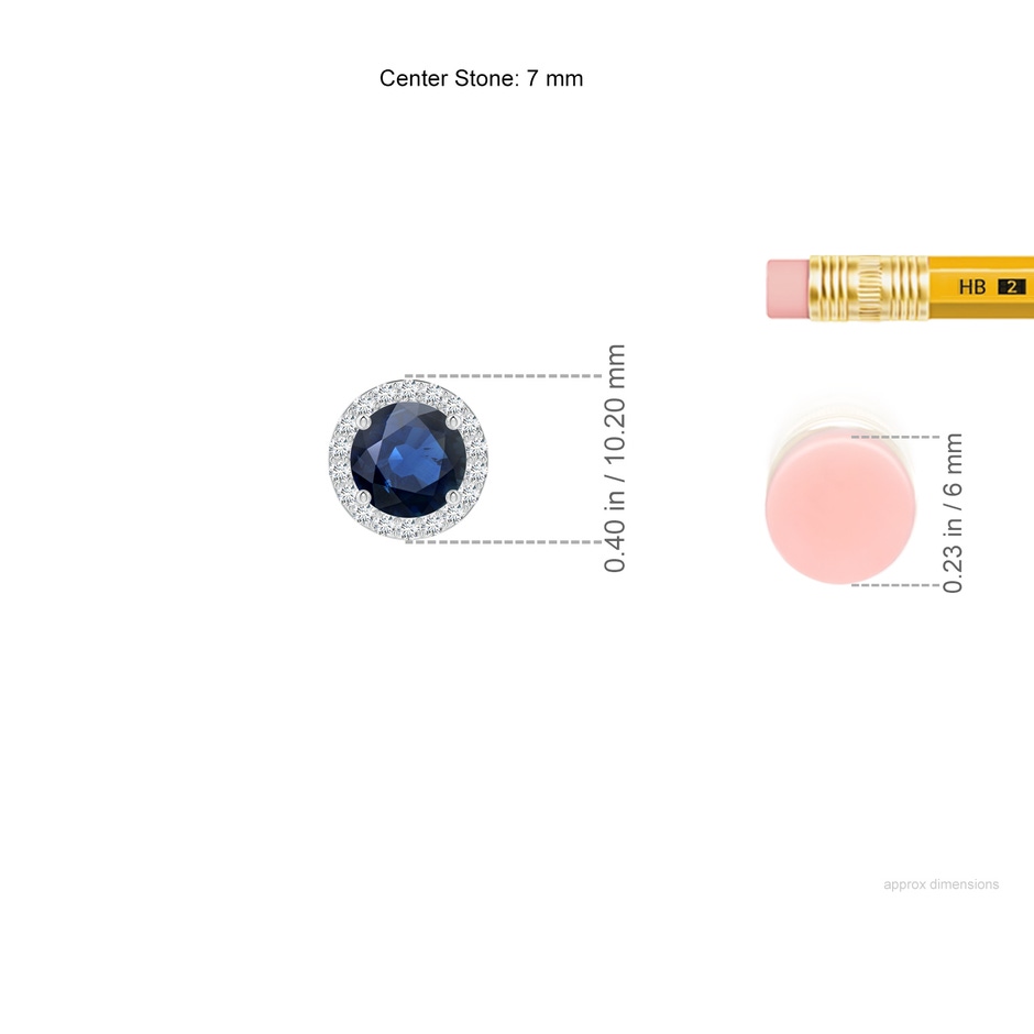 7mm AA Vintage Inspired Round Blue Sapphire Halo Pendant in P950 Platinum ruler
