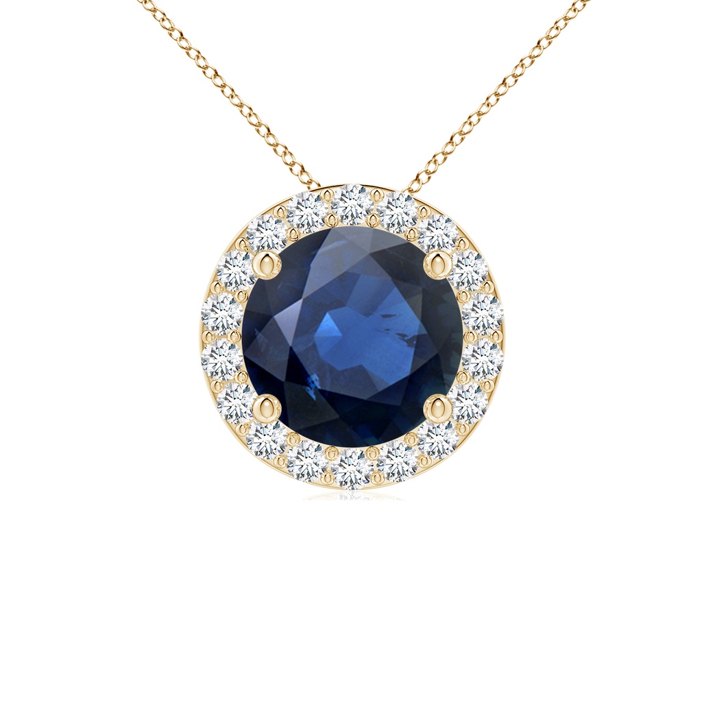 7mm AA Vintage Inspired Round Blue Sapphire Halo Pendant in Yellow Gold