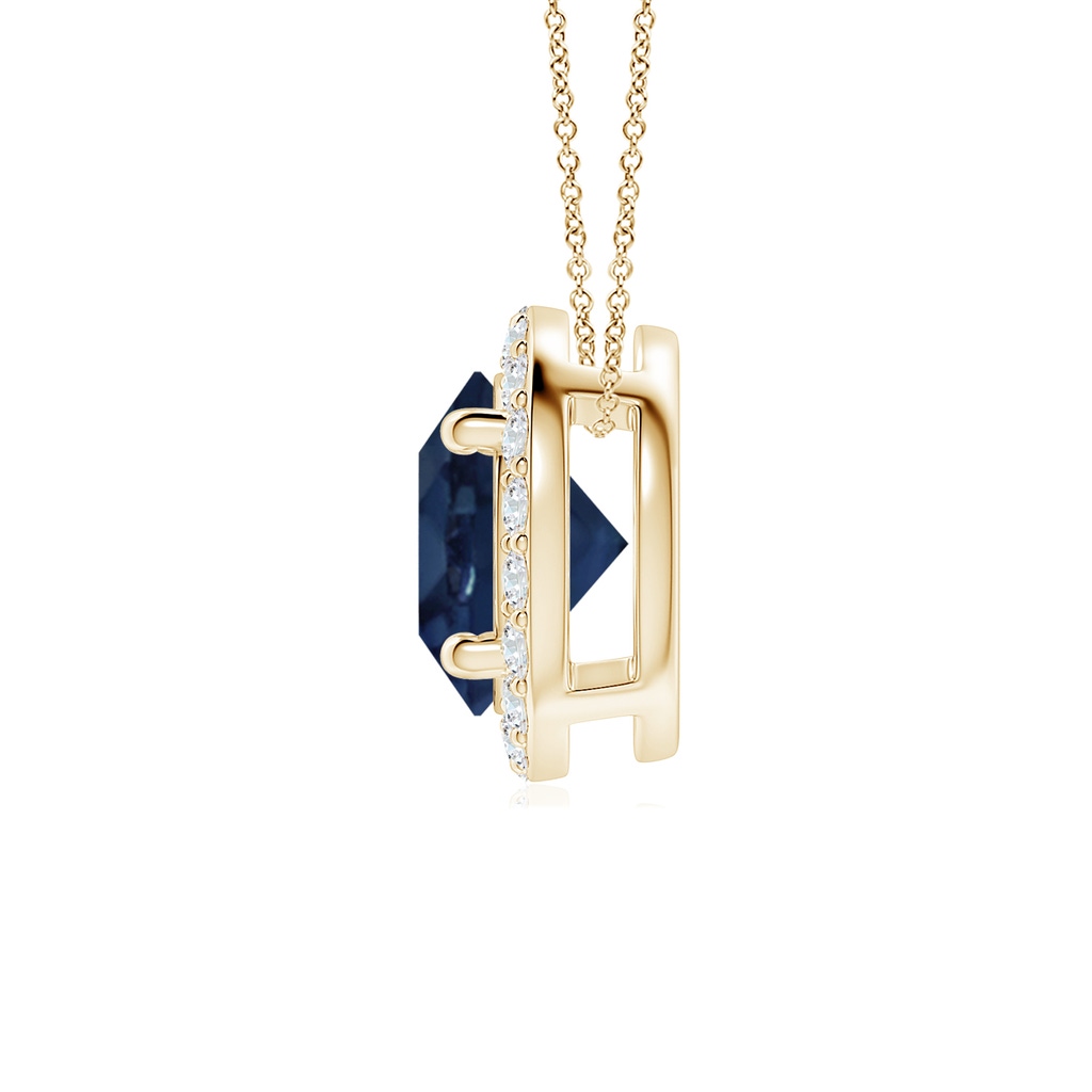 7mm AA Vintage Inspired Round Blue Sapphire Halo Pendant in Yellow Gold - side 199