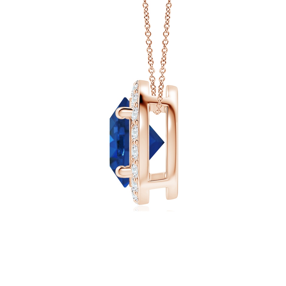 7mm AAA Vintage Inspired Round Blue Sapphire Halo Pendant in Rose Gold side 199