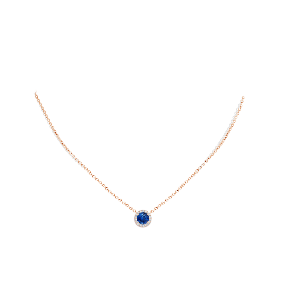 7mm AAA Vintage Inspired Round Blue Sapphire Halo Pendant in Rose Gold pen