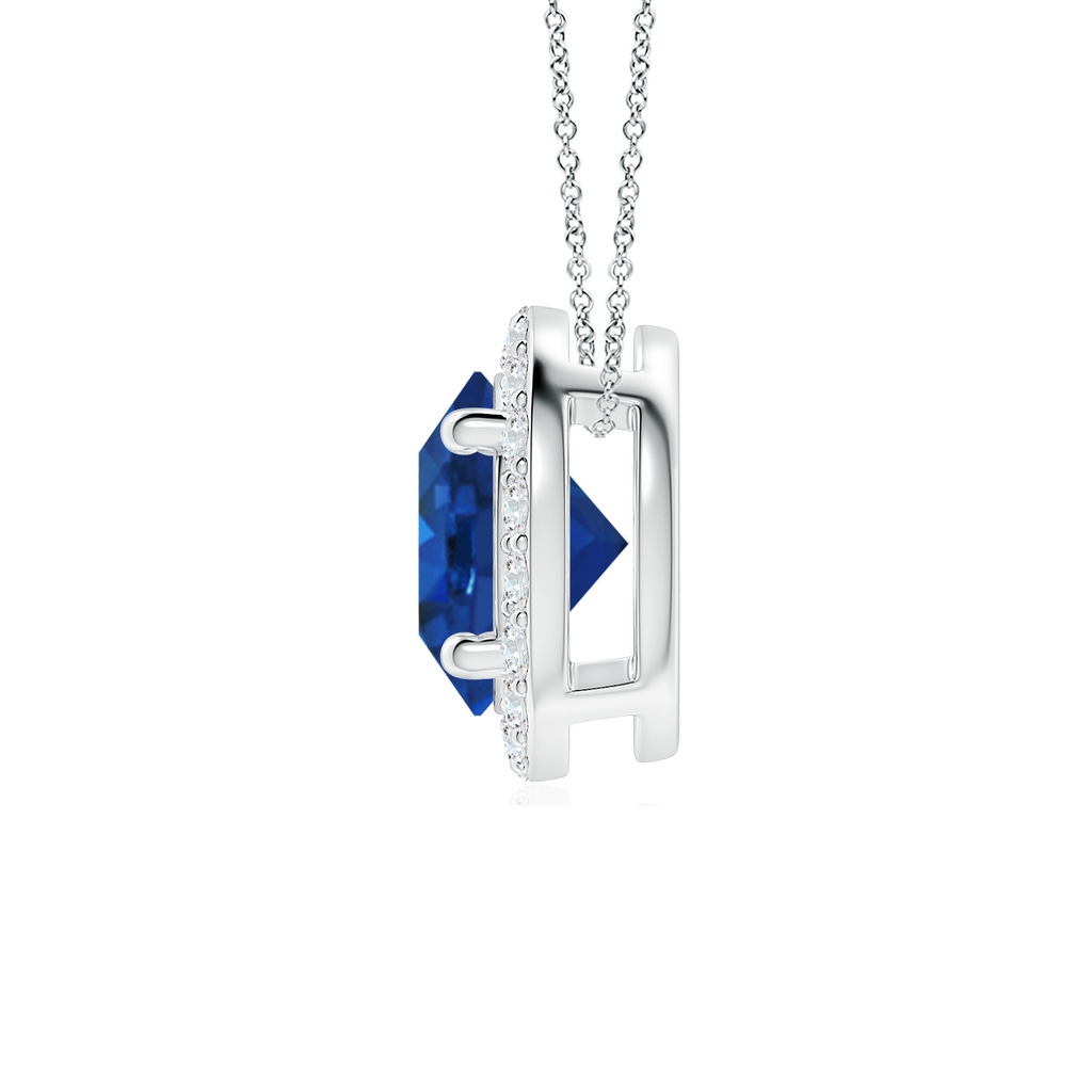 7mm AAA Vintage Inspired Round Blue Sapphire Halo Pendant in White Gold - side 199