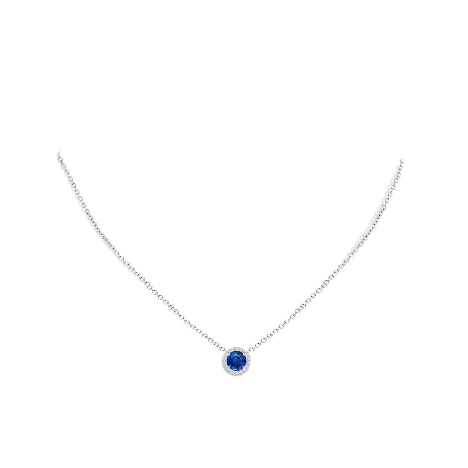 7mm AAA Vintage Inspired Round Blue Sapphire Halo Pendant in White Gold pen