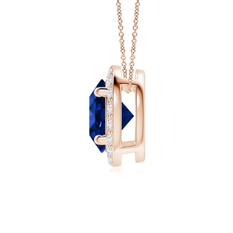 7mm AAAA Vintage Inspired Round Blue Sapphire Halo Pendant in Rose Gold side 199