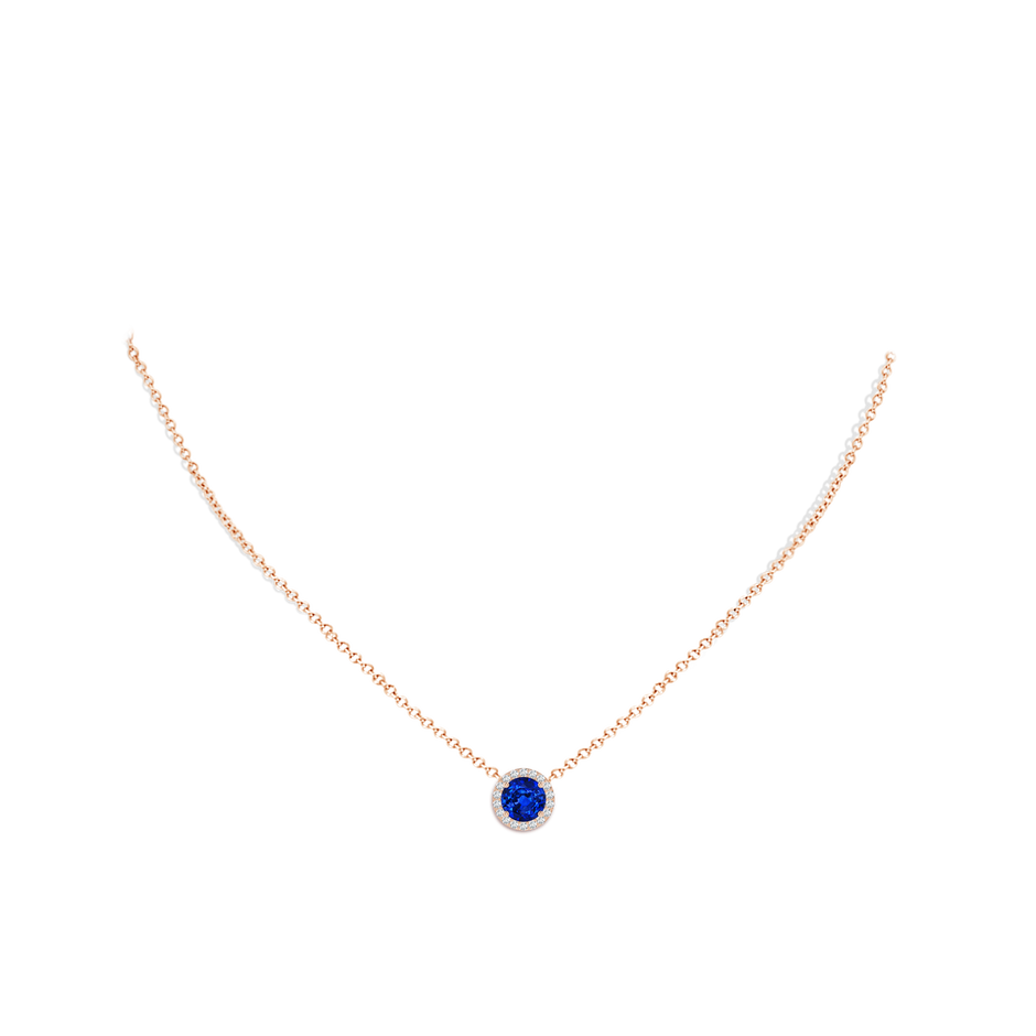 7mm AAAA Vintage Inspired Round Blue Sapphire Halo Pendant in Rose Gold pen