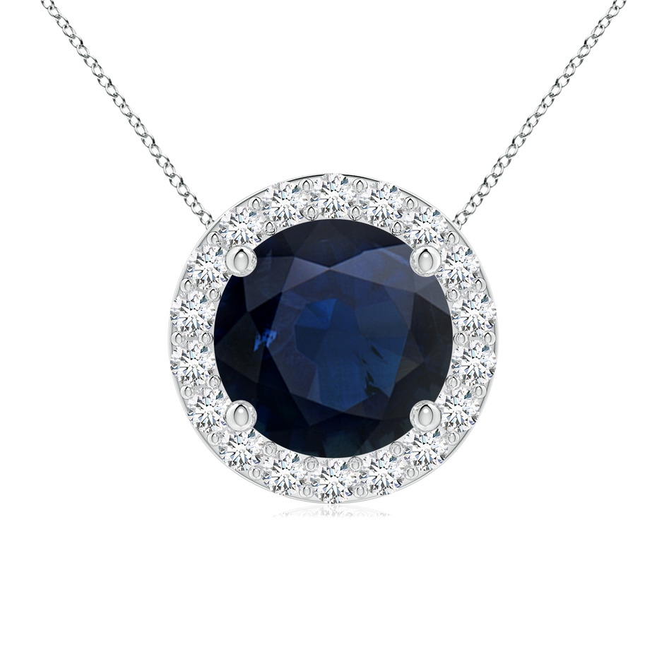 8mm A Vintage Inspired Round Blue Sapphire Halo Pendant in 18K White Gold 