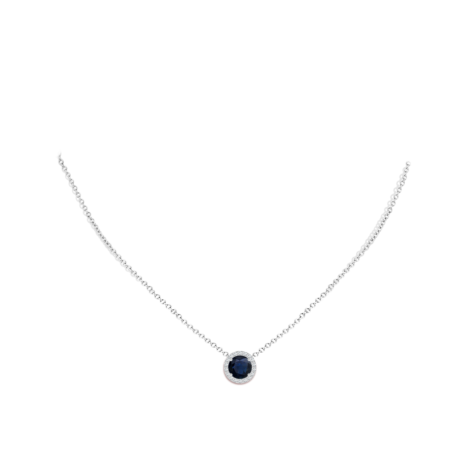 8mm A Vintage Inspired Round Blue Sapphire Halo Pendant in 18K White Gold pen