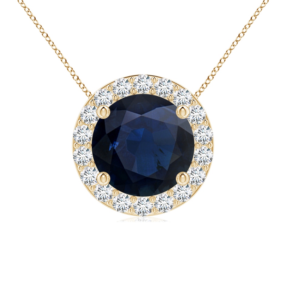 8mm A Vintage Inspired Round Blue Sapphire Halo Pendant in Yellow Gold 