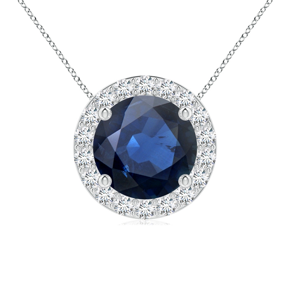 8mm AA Vintage Inspired Round Blue Sapphire Halo Pendant in White Gold 