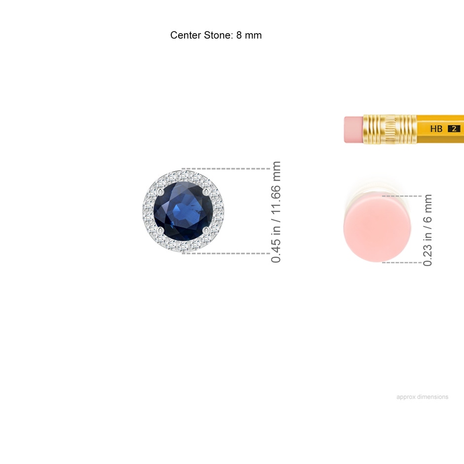 8mm AA Vintage Inspired Round Blue Sapphire Halo Pendant in White Gold ruler