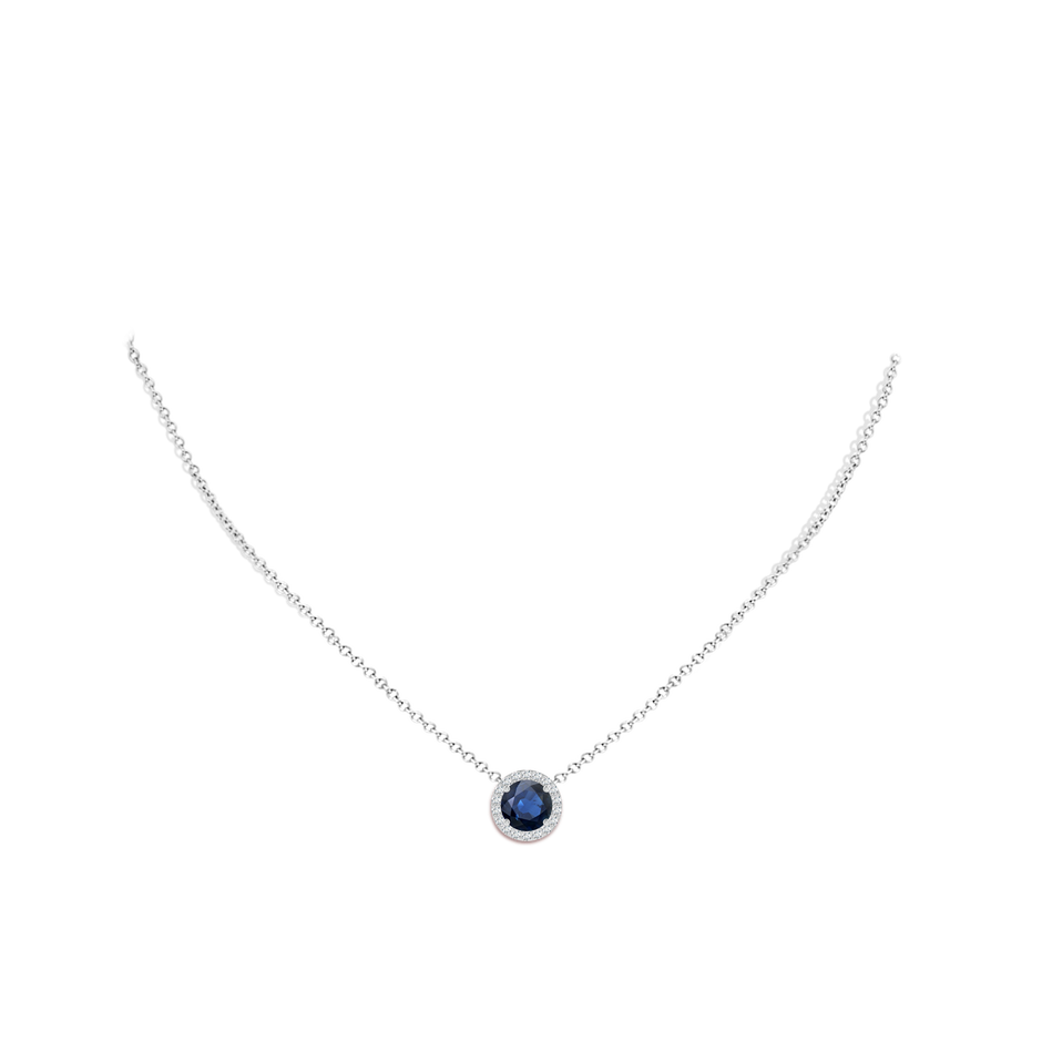 8mm AA Vintage Inspired Round Blue Sapphire Halo Pendant in White Gold pen