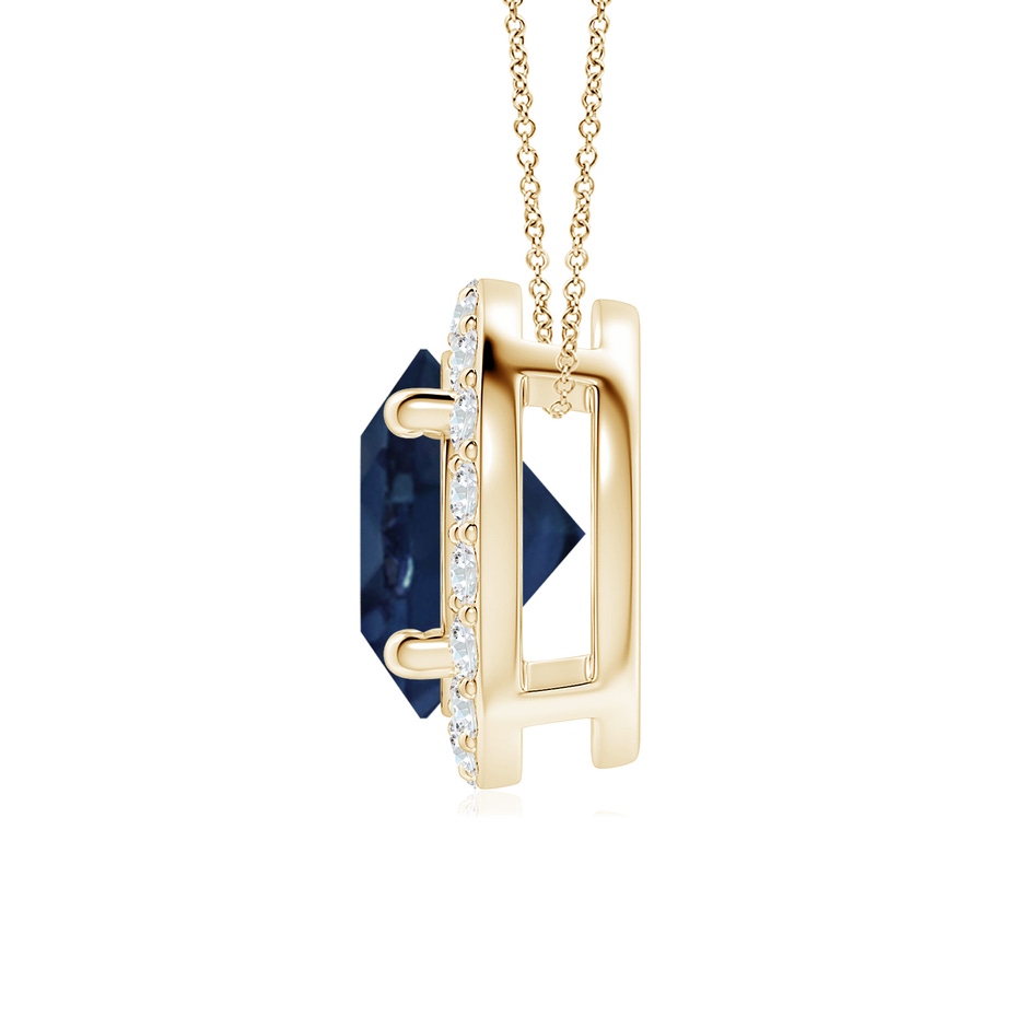 8mm AA Vintage Inspired Round Blue Sapphire Halo Pendant in Yellow Gold side 199