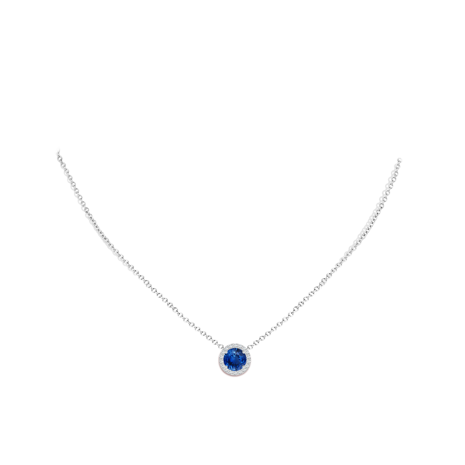 8mm AAA Vintage Inspired Round Blue Sapphire Halo Pendant in White Gold pen