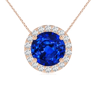 8mm AAAA Vintage Inspired Round Blue Sapphire Halo Pendant in Rose Gold