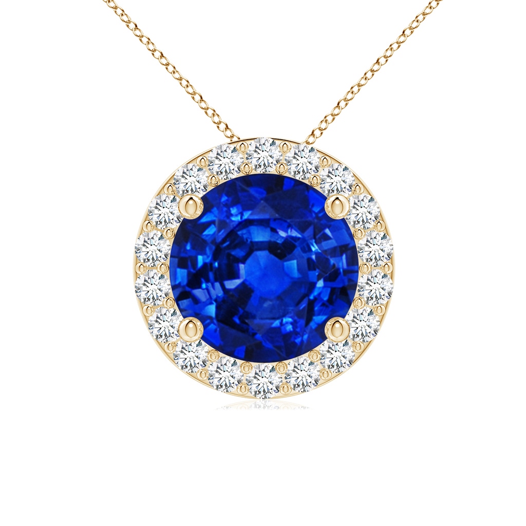 8mm Lab-Grown Vintage Inspired Round Blue Sapphire Halo Pendant in Yellow Gold