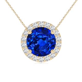 8mm Lab-Grown Vintage Inspired Round Blue Sapphire Halo Pendant in Yellow Gold