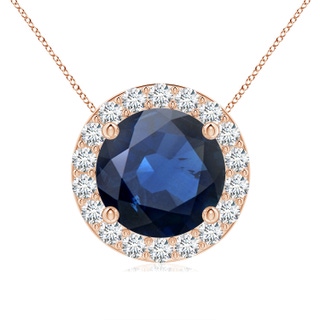 9mm AA Vintage Inspired Round Blue Sapphire Halo Pendant in 9K Rose Gold