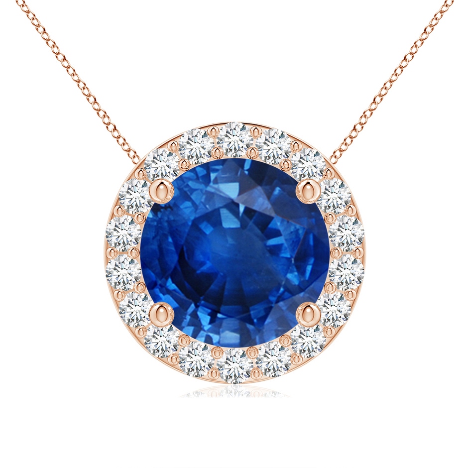 9mm AAA Vintage Inspired Round Blue Sapphire Halo Pendant in Rose Gold 