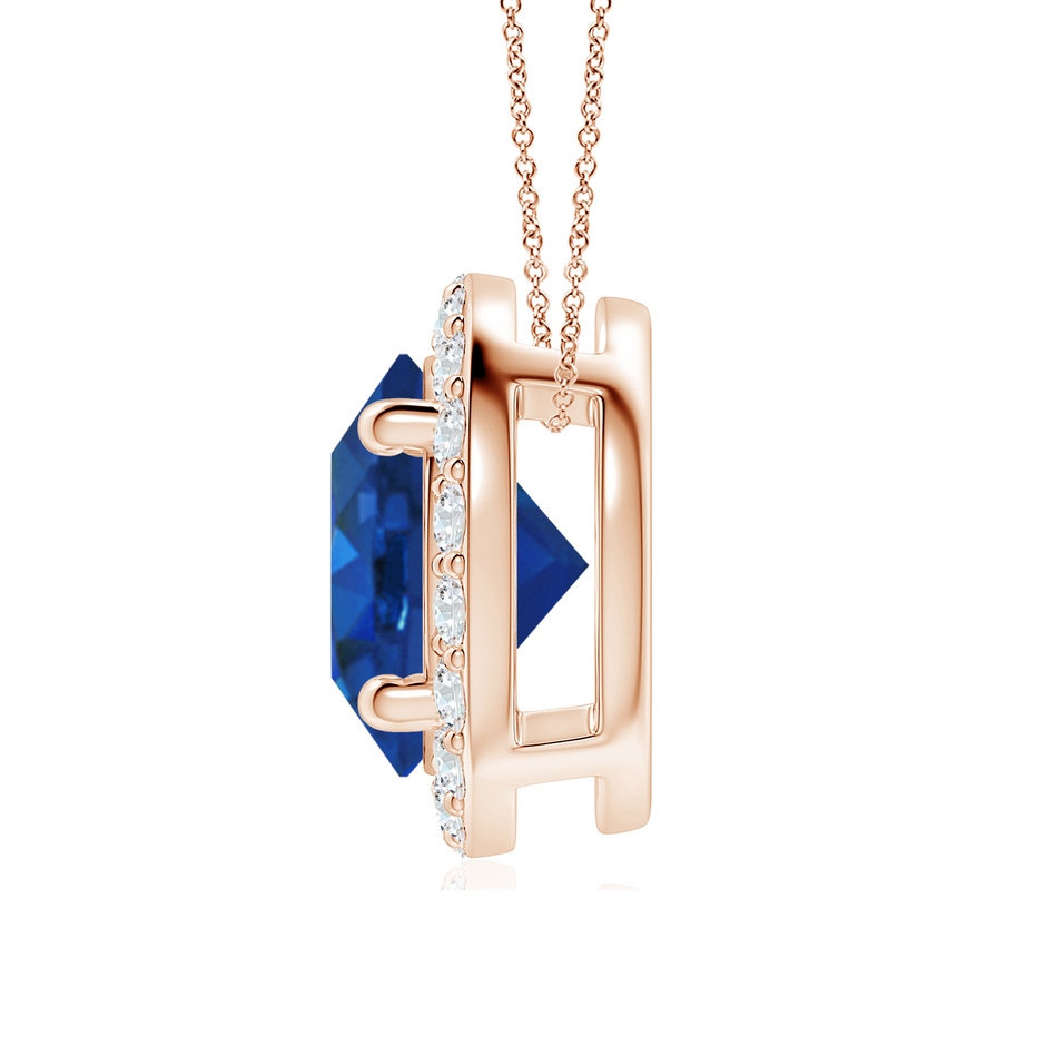9mm AAA Vintage Inspired Round Blue Sapphire Halo Pendant in Rose Gold side 199