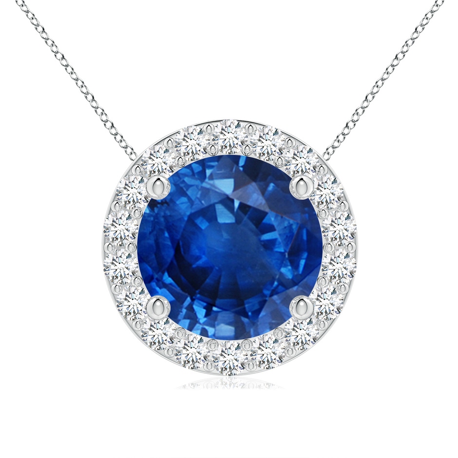 9mm AAA Vintage Inspired Round Blue Sapphire Halo Pendant in White Gold 