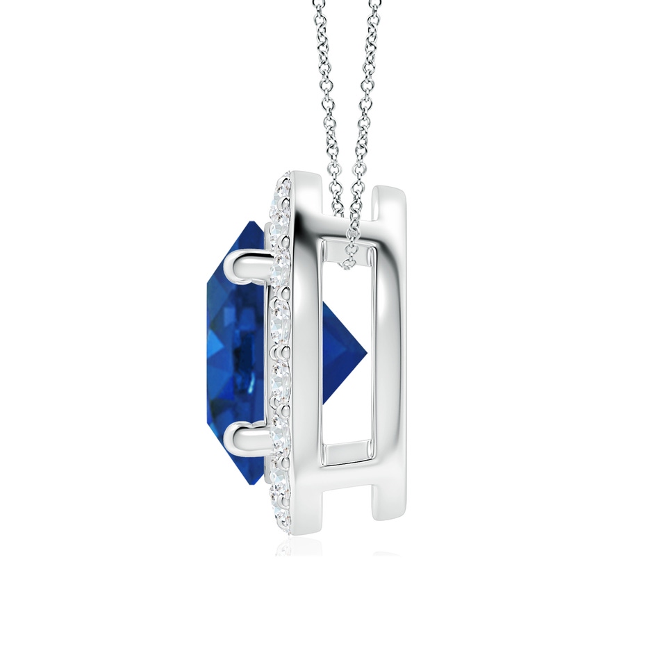 9mm AAA Vintage Inspired Round Blue Sapphire Halo Pendant in White Gold side 199