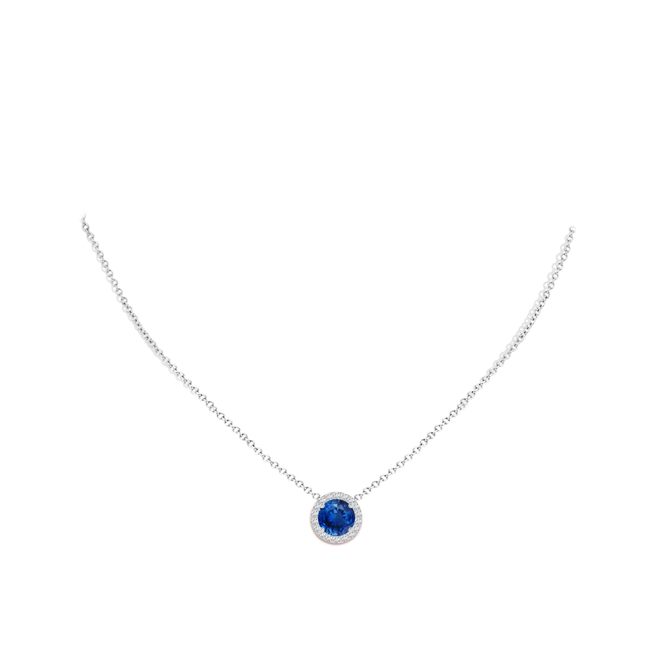 9mm AAA Vintage Inspired Round Blue Sapphire Halo Pendant in White Gold pen