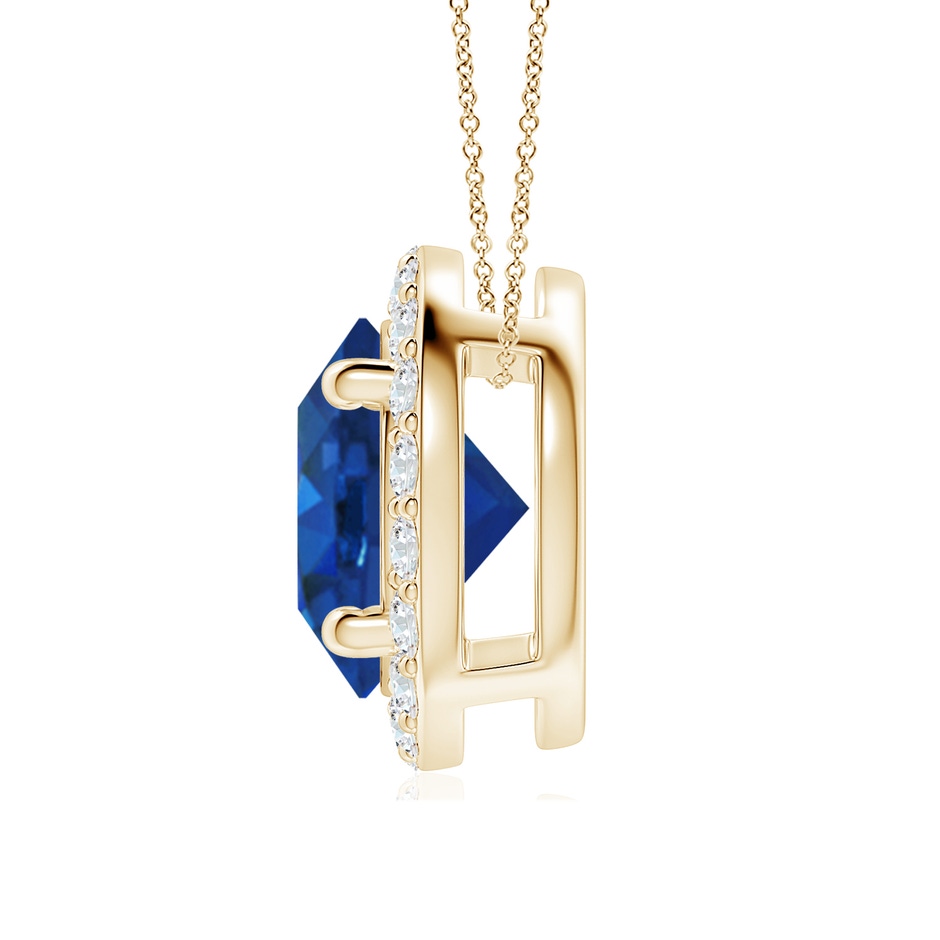 9mm AAA Vintage Inspired Round Blue Sapphire Halo Pendant in Yellow Gold side 199