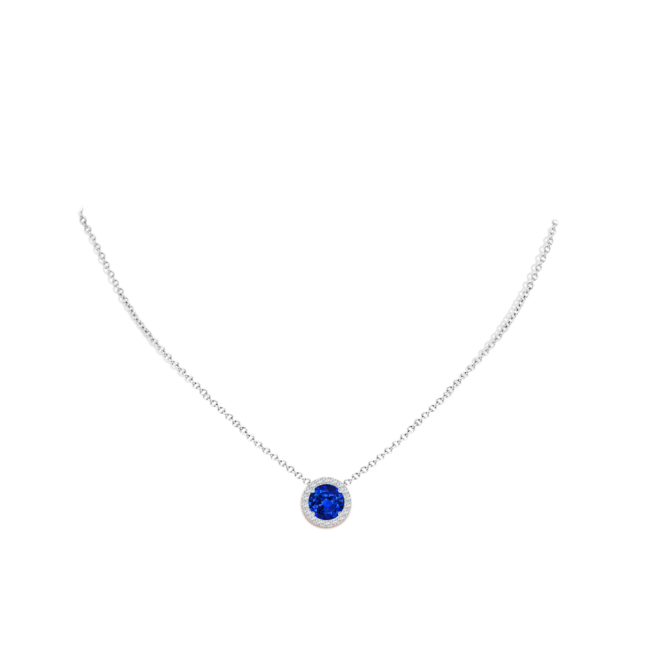 9mm AAAA Vintage Inspired Round Blue Sapphire Halo Pendant in White Gold pen