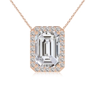 10x7mm IJI1I2 Vintage Inspired Emerald-Cut Diamond Halo Pendant in Rose Gold