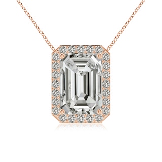 10x7mm KI3 Vintage Inspired Emerald-Cut Diamond Halo Pendant in Rose Gold