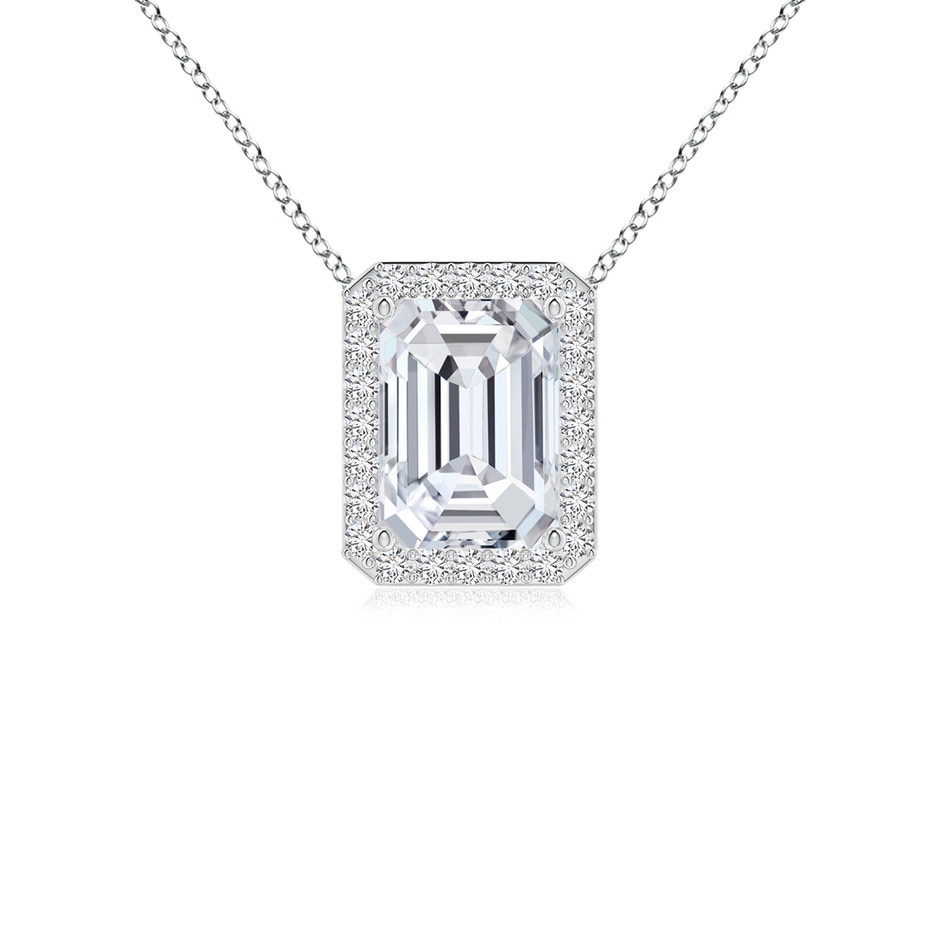 7x5mm HSI2 Vintage Inspired Emerald-Cut Diamond Halo Pendant in White Gold 