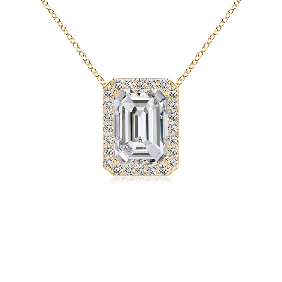 7x5mm IJI1I2 Vintage Inspired Emerald-Cut Diamond Halo Pendant in Yellow Gold 