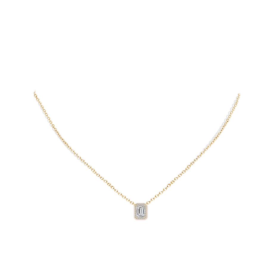 7x5mm IJI1I2 Vintage Inspired Emerald-Cut Diamond Halo Pendant in Yellow Gold pen