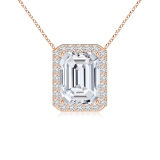 8.5x6.5mm HSI2 Vintage Inspired Emerald-Cut Diamond Halo Pendant in Rose Gold