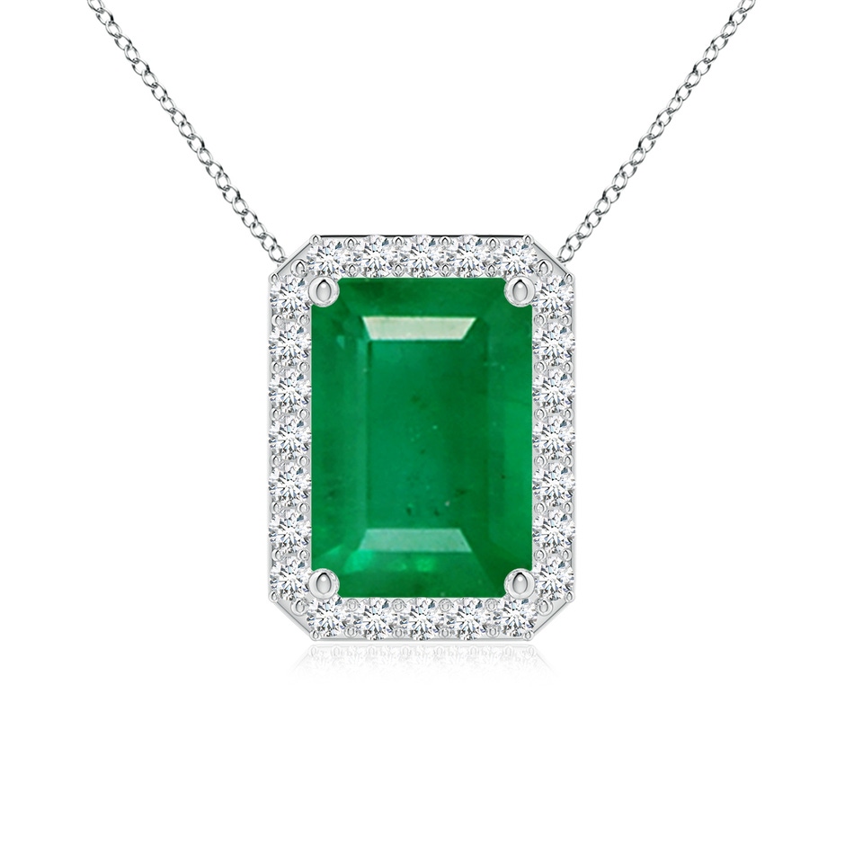 10x8mm AA Vintage Inspired Emerald-Cut Emerald Halo Pendant in P950 Platinum 