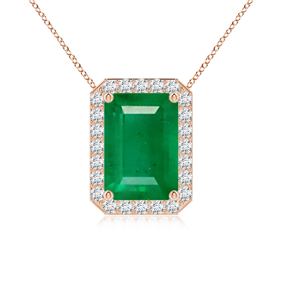 10x8mm AA Vintage Inspired Emerald-Cut Emerald Halo Pendant in Rose Gold 