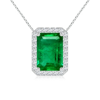 10x8mm AAA Vintage Inspired Emerald-Cut Emerald Halo Pendant in P950 Platinum