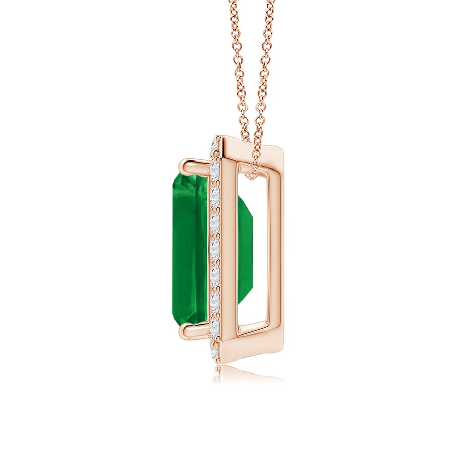 10x8mm AAA Vintage Inspired Emerald-Cut Emerald Halo Pendant in Rose Gold side 199