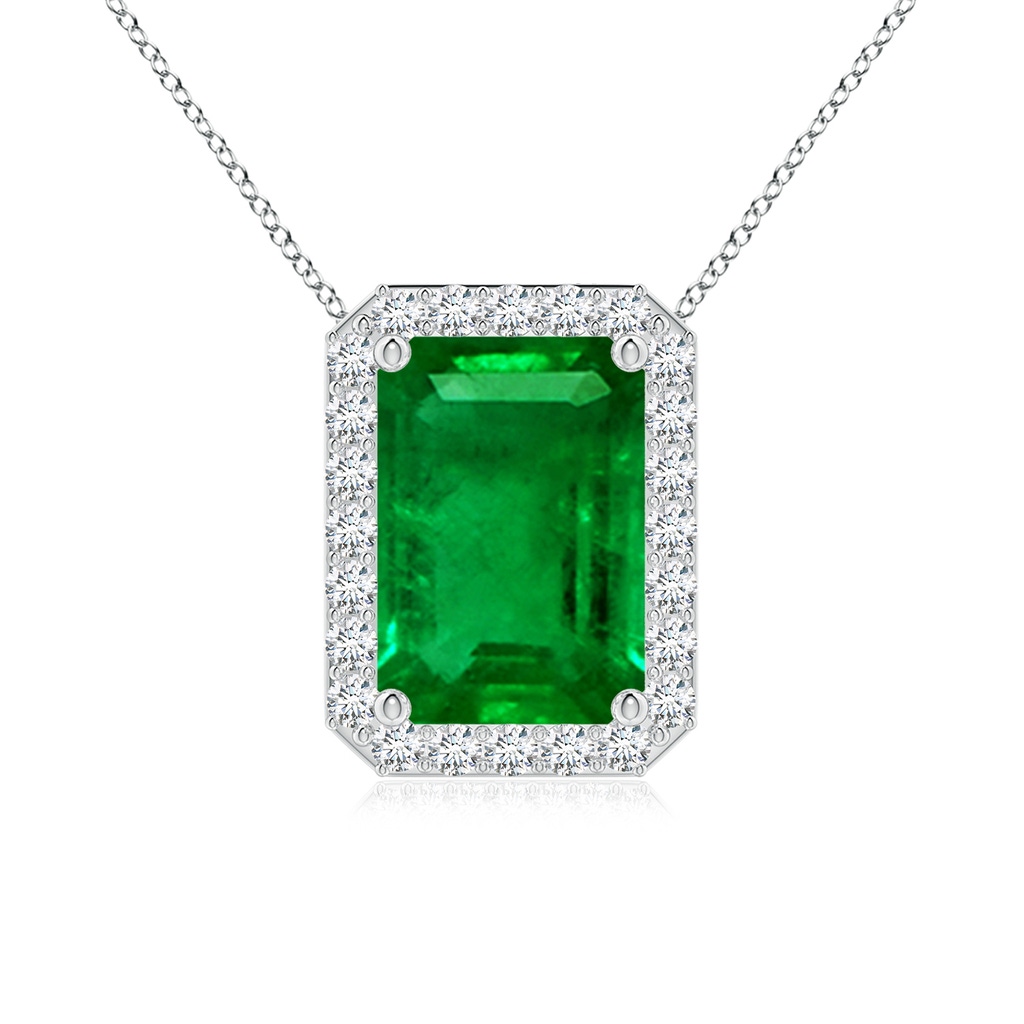 10x8mm AAAA Vintage Inspired Emerald-Cut Emerald Halo Pendant in P950 Platinum