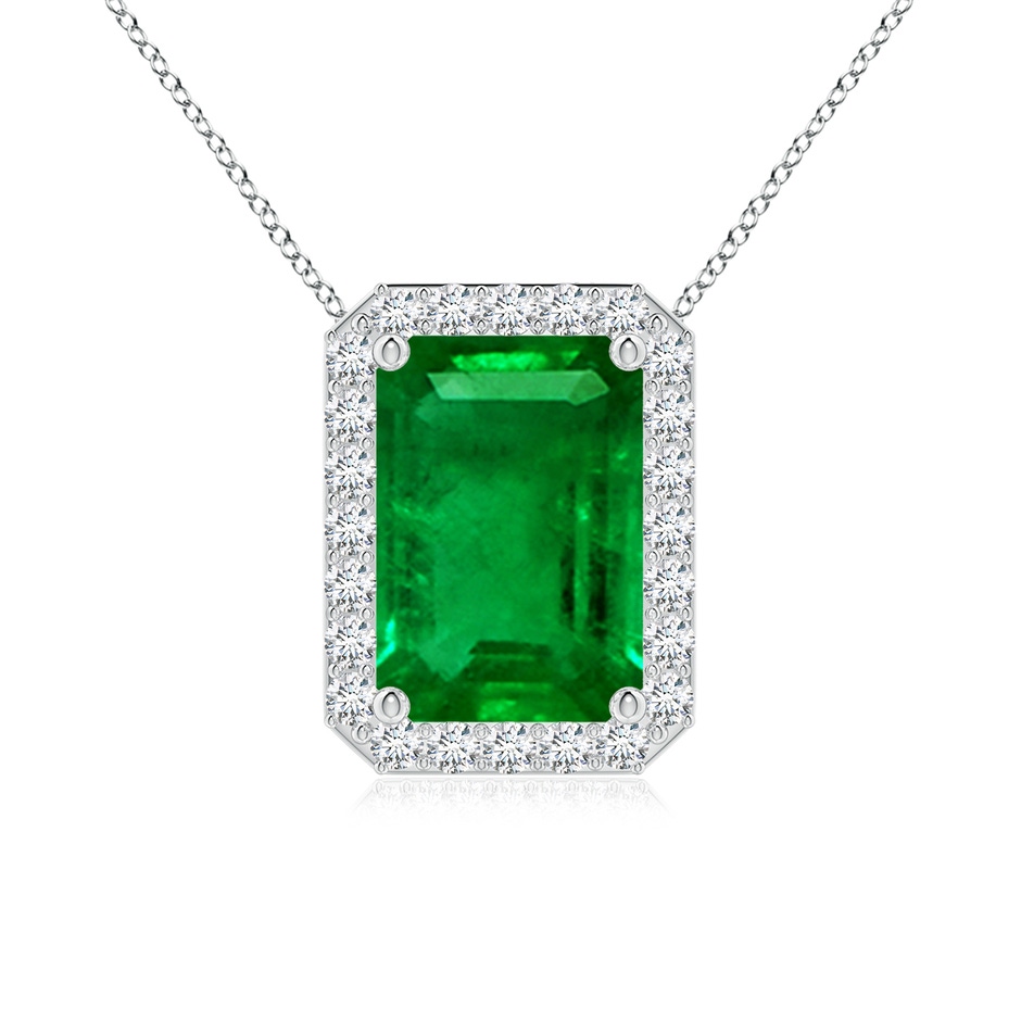 10x8mm AAAA Vintage Inspired Emerald-Cut Emerald Halo Pendant in P950 Platinum 