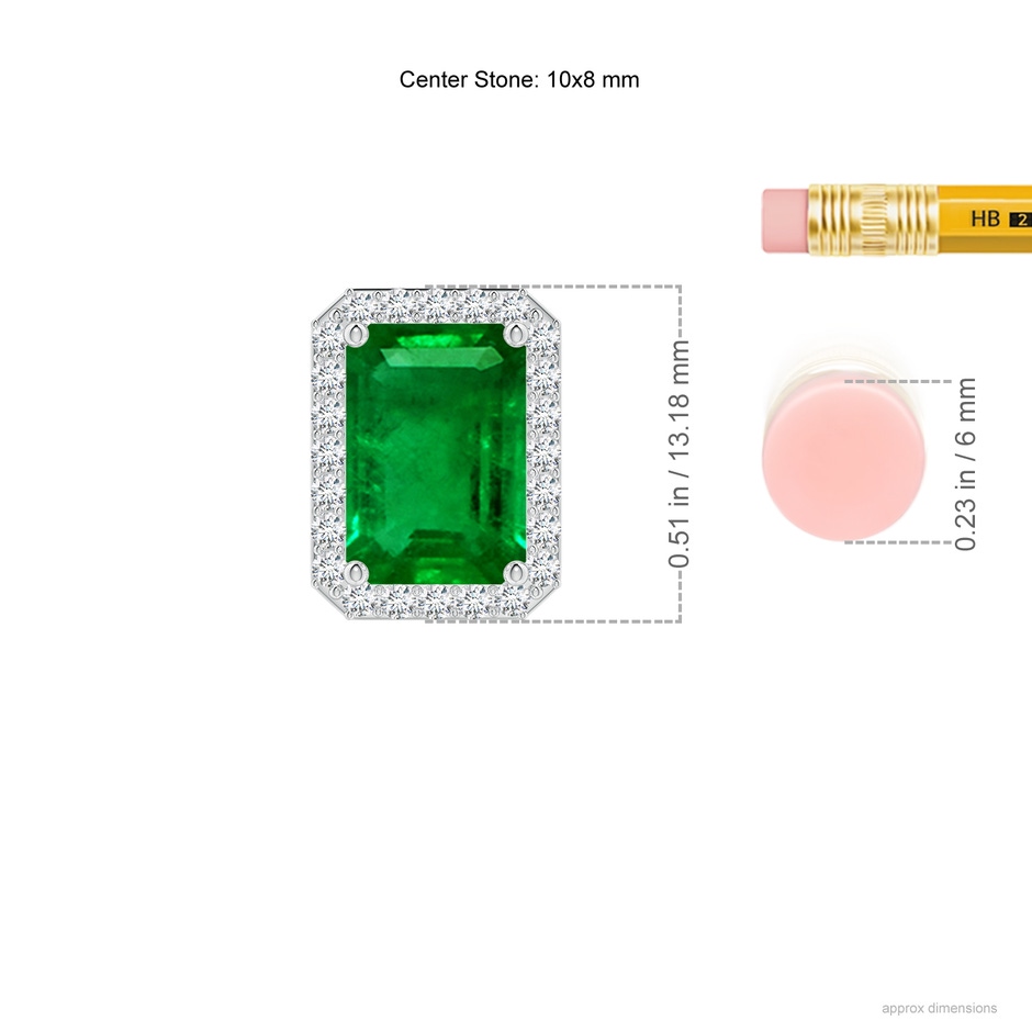 10x8mm AAAA Vintage Inspired Emerald-Cut Emerald Halo Pendant in P950 Platinum ruler