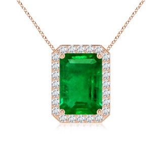 10x8mm AAAA Vintage Inspired Emerald-Cut Emerald Halo Pendant in Rose Gold
