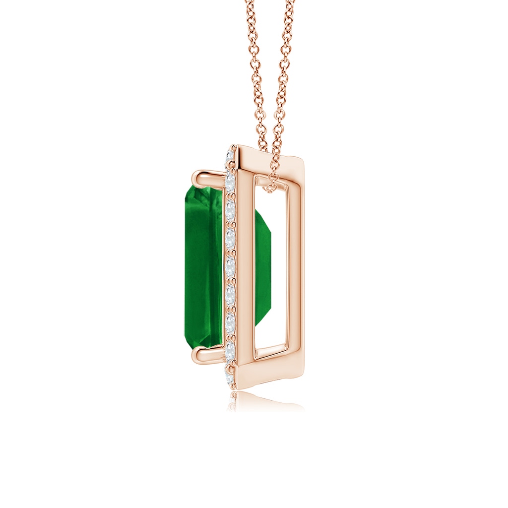 10x8mm AAAA Vintage Inspired Emerald-Cut Emerald Halo Pendant in Rose Gold - side 199