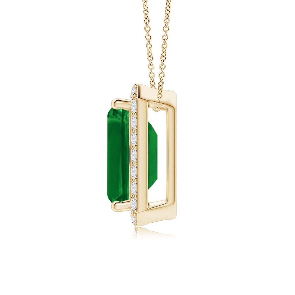 10x8mm AAAA Vintage Inspired Emerald-Cut Emerald Halo Pendant in Yellow Gold - side 199