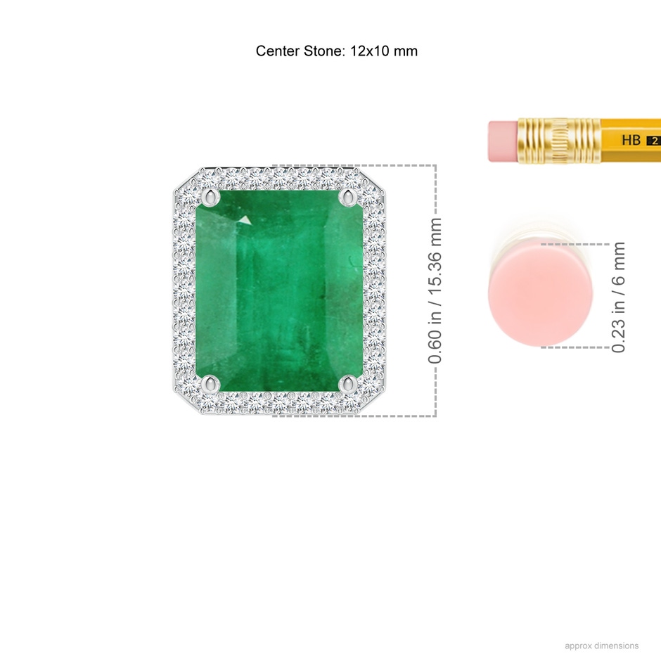 12x10mm A Vintage Inspired Emerald-Cut Emerald Halo Pendant in 18K White Gold ruler