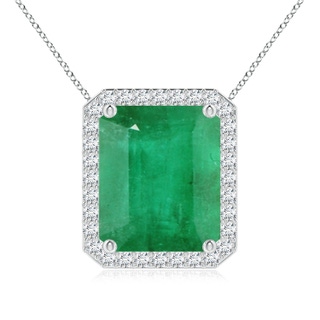 12x10mm A Vintage Inspired Emerald-Cut Emerald Halo Pendant in P950 Platinum